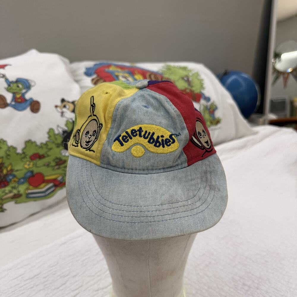 Vintage 1998 Teletubbies Colorblock Youth Hat Embroidered Logo Characters